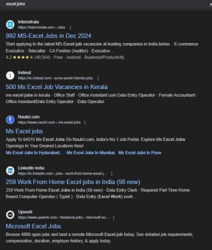 Microsoft Excel internship jobs in Trivandrum