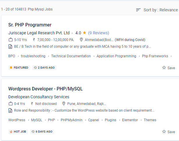 Php/MySQL internship jobs in Bangalore
